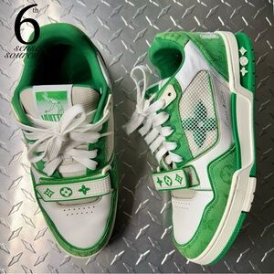 Louis Vuitton Monogram Denim Strap Trainer Sneakers in Green LV 7